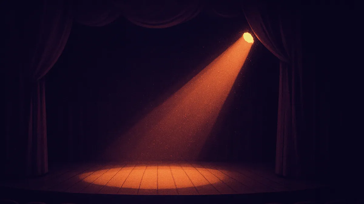 Escenario teatral con iluminación tenue para representar una obra de long form impro sin guion